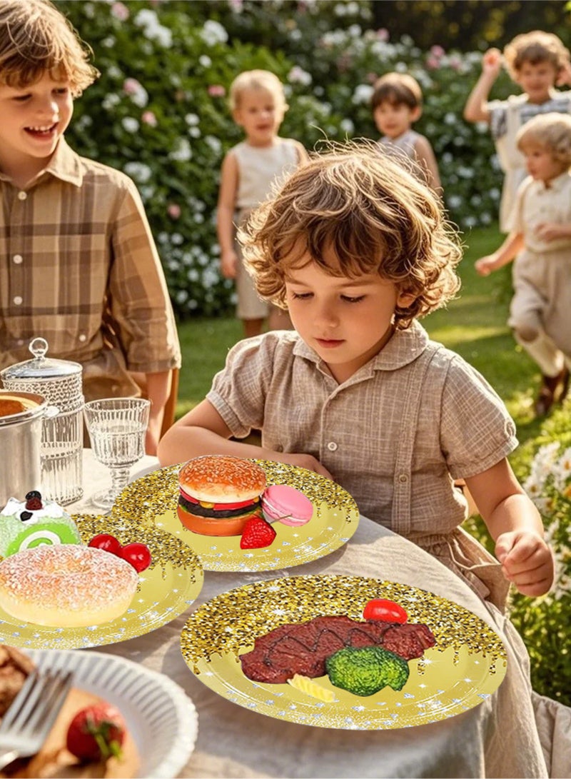 هومار كيت 200 قطعة من الأطباق والمناديل الورقية للاستخدام مرة واحدة، مجموعة أدوات العشاء المكونة من 25 قطعة من لوازم حفلات الضيوف تتضمن أطباق ورقية مستديرة وكوب منديل وقشة بلاستيكية وملعقة وشوكة وسكين للحفلات وحفلات الزفاف وأعياد الميلاد (ذهبي) - Image 4