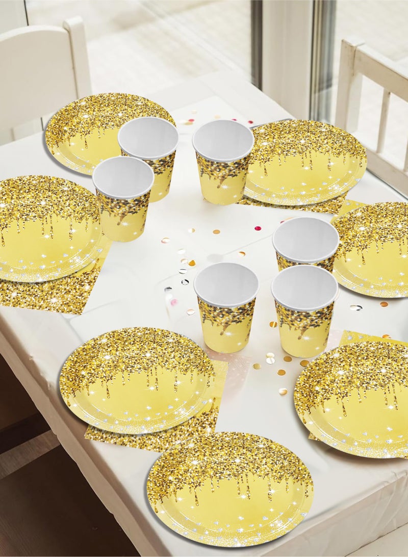 هومار كيت 200 قطعة من الأطباق والمناديل الورقية للاستخدام مرة واحدة، مجموعة أدوات العشاء المكونة من 25 قطعة من لوازم حفلات الضيوف تتضمن أطباق ورقية مستديرة وكوب منديل وقشة بلاستيكية وملعقة وشوكة وسكين للحفلات وحفلات الزفاف وأعياد الميلاد (ذهبي) - Image 5