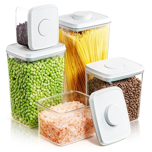 Tourdeus Airtight Food Storage Containers, 5 PCS Clear Pantry Organizers, BPA-Free Stackable Canisters with Measurement Marks & Pop-Top Lids for Cereal, Flour, Sugar, Rice, Pasta & Dry Food - Image 1