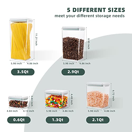 Tourdeus Airtight Food Storage Containers, 5 PCS Clear Pantry Organizers, BPA-Free Stackable Canisters with Measurement Marks & Pop-Top Lids for Cereal, Flour, Sugar, Rice, Pasta & Dry Food - Image 4