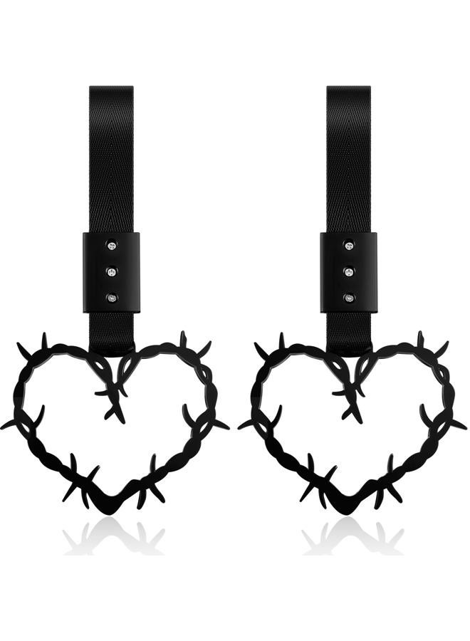 Fabbay 2 Pieces Heart Handle Keychains Car Accessory Heart Hand Strap Drift Charm for Car Interior Exterior Decoration(Black,Thorns Style) - Image 1