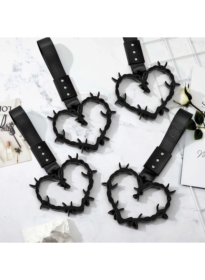 Fabbay 2 Pieces Heart Handle Keychains Car Accessory Heart Hand Strap Drift Charm for Car Interior Exterior Decoration(Black,Thorns Style) - Image 5