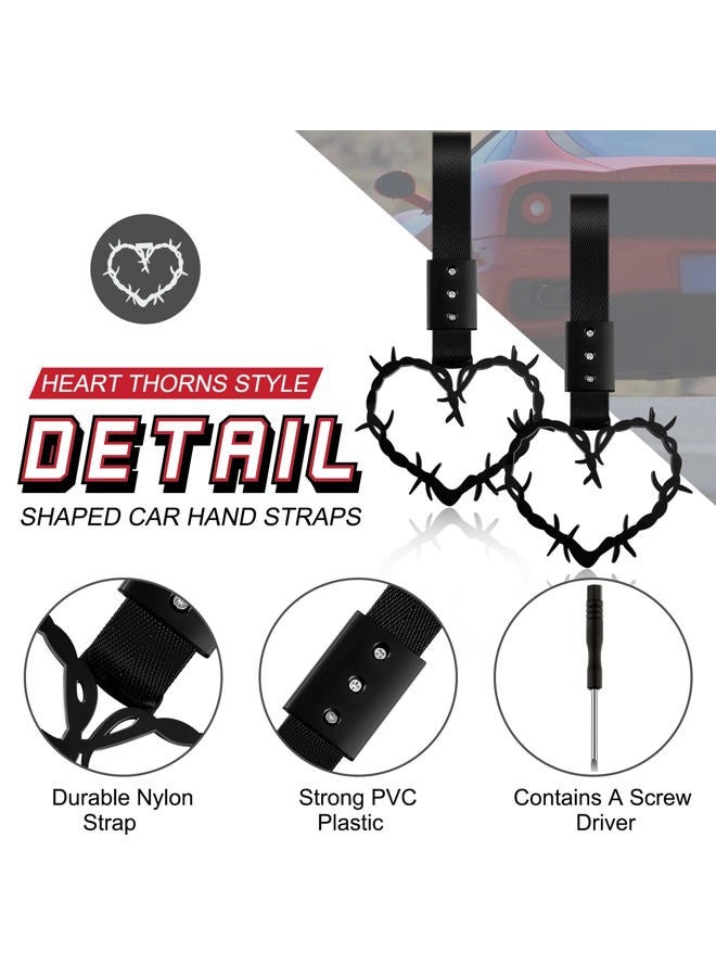 Fabbay 2 Pieces Heart Handle Keychains Car Accessory Heart Hand Strap Drift Charm for Car Interior Exterior Decoration(Black,Thorns Style) - Image 3