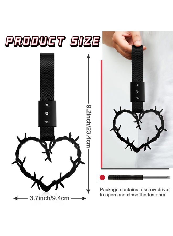 Fabbay 2 Pieces Heart Handle Keychains Car Accessory Heart Hand Strap Drift Charm for Car Interior Exterior Decoration(Black,Thorns Style) - Image 2