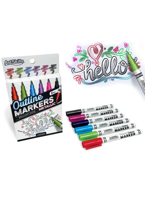 Metallic Markers With Color Outline, Permanent Metallic Outline Shimmer Markers, 6 Pc