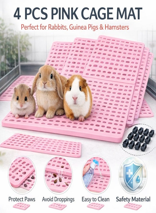 VAYINATO 4 PCS (25 x 34 CM) Rabbit Cage, Hamster, Guniea Pig and Other Small Pet Cage Mat Pink with 16 Fixed Clips - Plastic Hollow Floor Mats for Dry & Clean Small Pet Cage Mat - Image 3