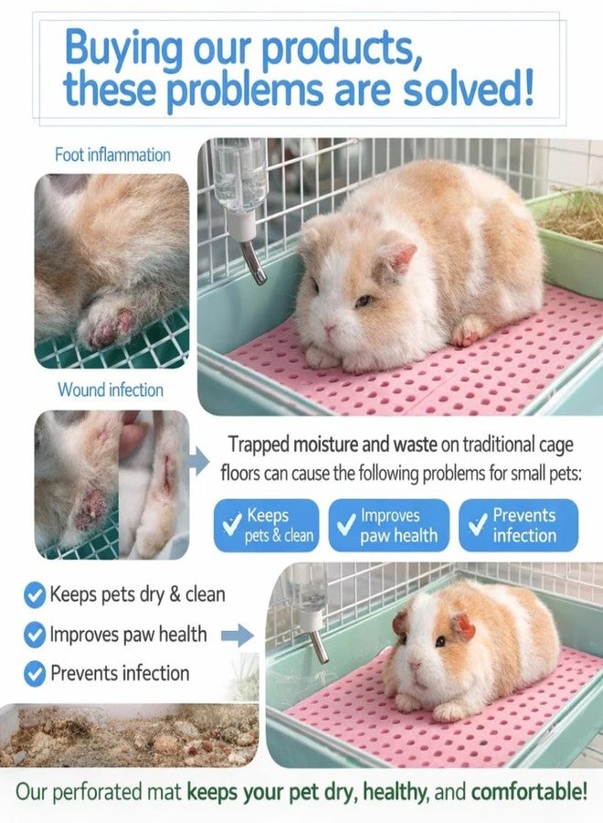 VAYINATO 4 PCS (25 x 34 CM) Rabbit Cage, Hamster, Guniea Pig and Other Small Pet Cage Mat Pink with 16 Fixed Clips - Plastic Hollow Floor Mats for Dry & Clean Small Pet Cage Mat - Image 4