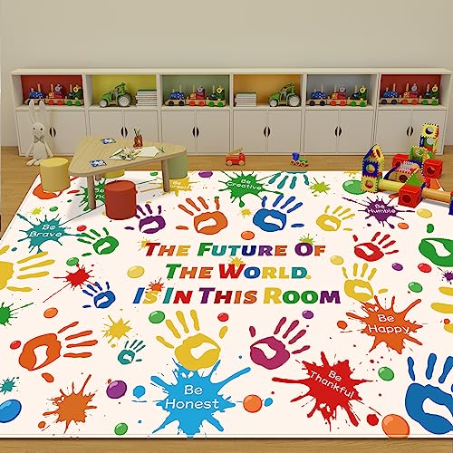 LTKOUGFAM Colorful Kids Rug, Washable Rug for Kids, Handprints Area Rugs for Kid Bedroom, Non-Slip Play Mat Ultra Soft Thick Indoor Plush Rugs for Playroom Classroom Nursery Decor (9'2" X 6'7") - Image 1