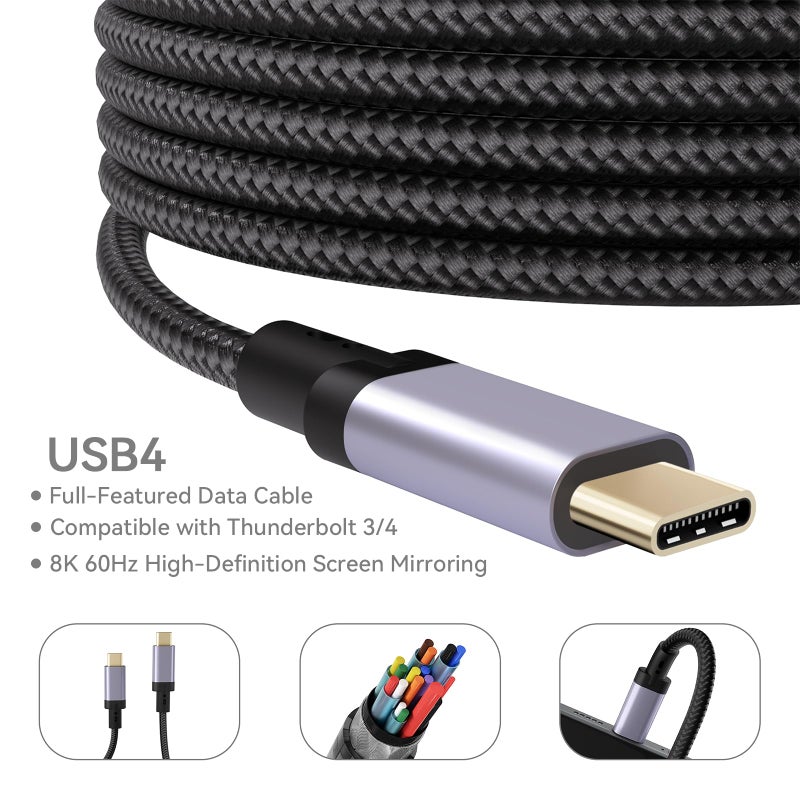 Henrety USB C Cable, USB4 Cable 240W Fast Charging, 40Gbps Data Transfer, 8K Video, Thunderbolt 4/3 Compatible, USB-C for iPhone 16, iPad, MacBook, Galaxy, Tablets & Laptops (1.64Ft) - Image 3