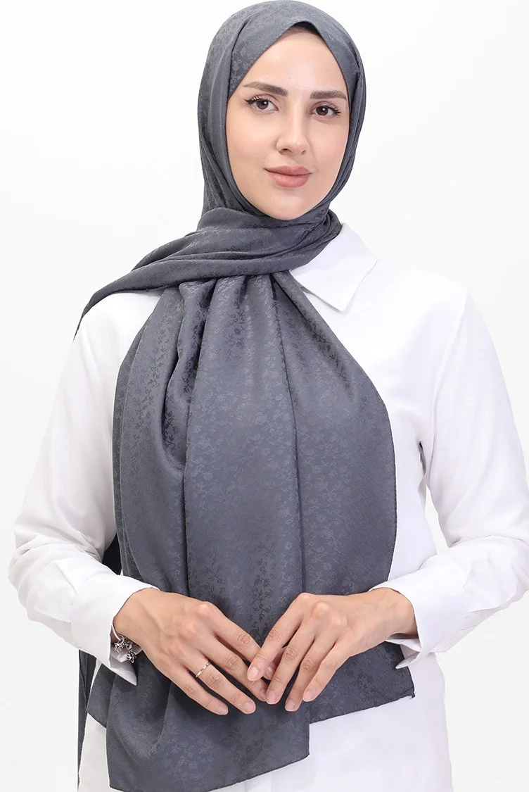 Sefa Merve Madame Mary Floral Jacquard Shawl 19086-02 Smoke