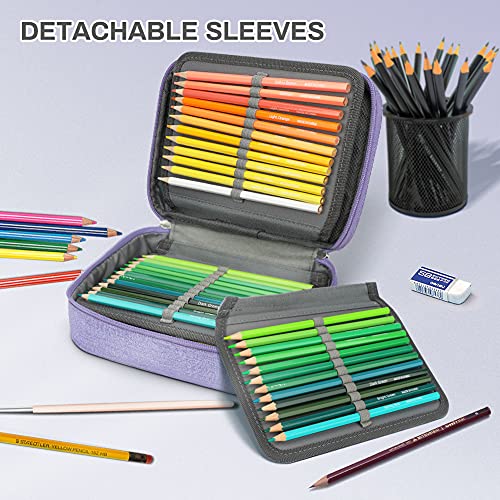 Number-one Large Capacity Pencil Case, 72 Slots Colored Pencil Pouch Bag Portable Pencil Holder Stationery Organizer with Compartments for Office and Travel, Purple - Image 2