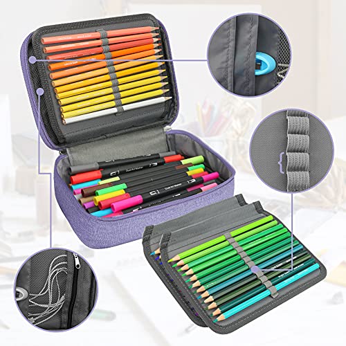 Number-one Large Capacity Pencil Case, 72 Slots Colored Pencil Pouch Bag Portable Pencil Holder Stationery Organizer with Compartments for Office and Travel, Purple - Image 5