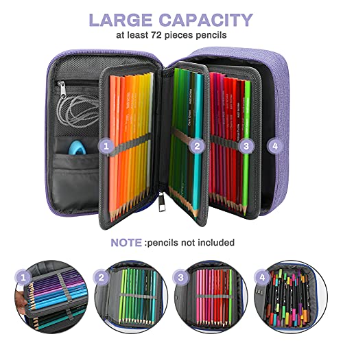 Number-one Large Capacity Pencil Case, 72 Slots Colored Pencil Pouch Bag Portable Pencil Holder Stationery Organizer with Compartments for Office and Travel, Purple - Image 3