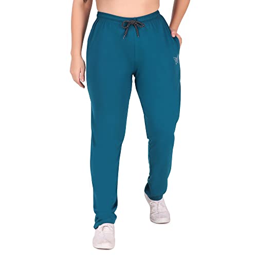 CUPID Women Relaxed Fit Cotton Lounge Pants, Comfortable Track Pant, Lower, Sports Trouser, Joggers n Daily Gym Wear for Ladies_Teal Blue_M - Image 2