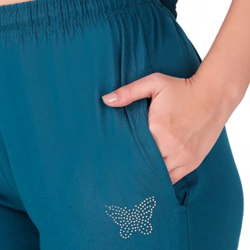 CUPID Women Relaxed Fit Cotton Lounge Pants, Comfortable Track Pant, Lower, Sports Trouser, Joggers n Daily Gym Wear for Ladies_Teal Blue_M - Image 5