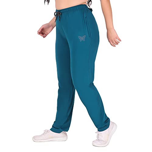 CUPID Women Relaxed Fit Cotton Lounge Pants, Comfortable Track Pant, Lower, Sports Trouser, Joggers n Daily Gym Wear for Ladies_Teal Blue_M - Image 3