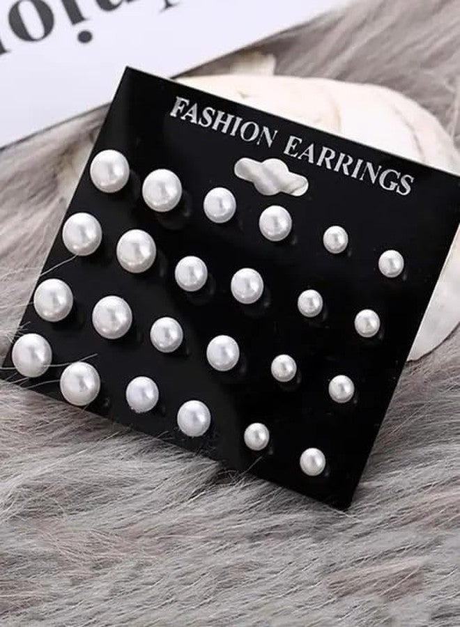 Shivarth Earring Set Artificial Pearl Stud Earrings White Pin Ball For Girls & Women Pearl Stud Earring 12pair - Image 2