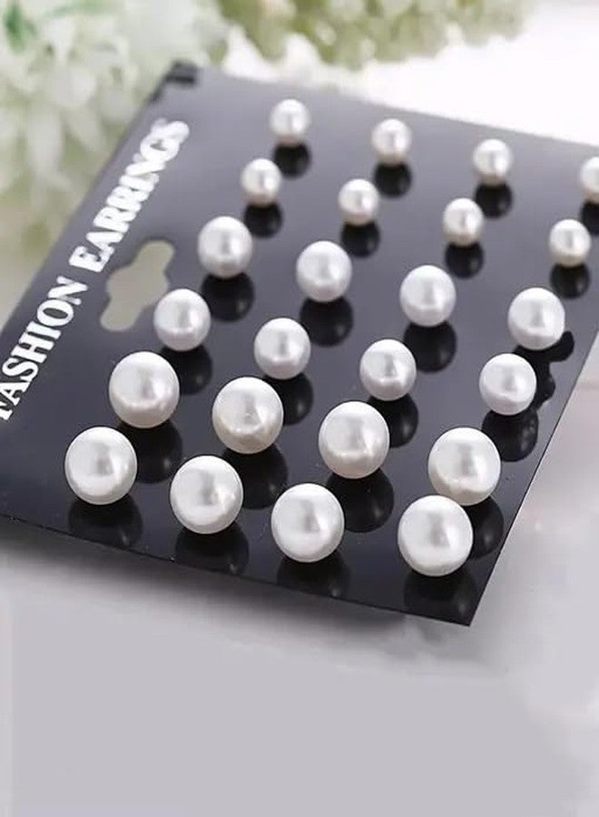 Shivarth Earring Set Artificial Pearl Stud Earrings White Pin Ball For Girls & Women Pearl Stud Earring 12pair - Image 4