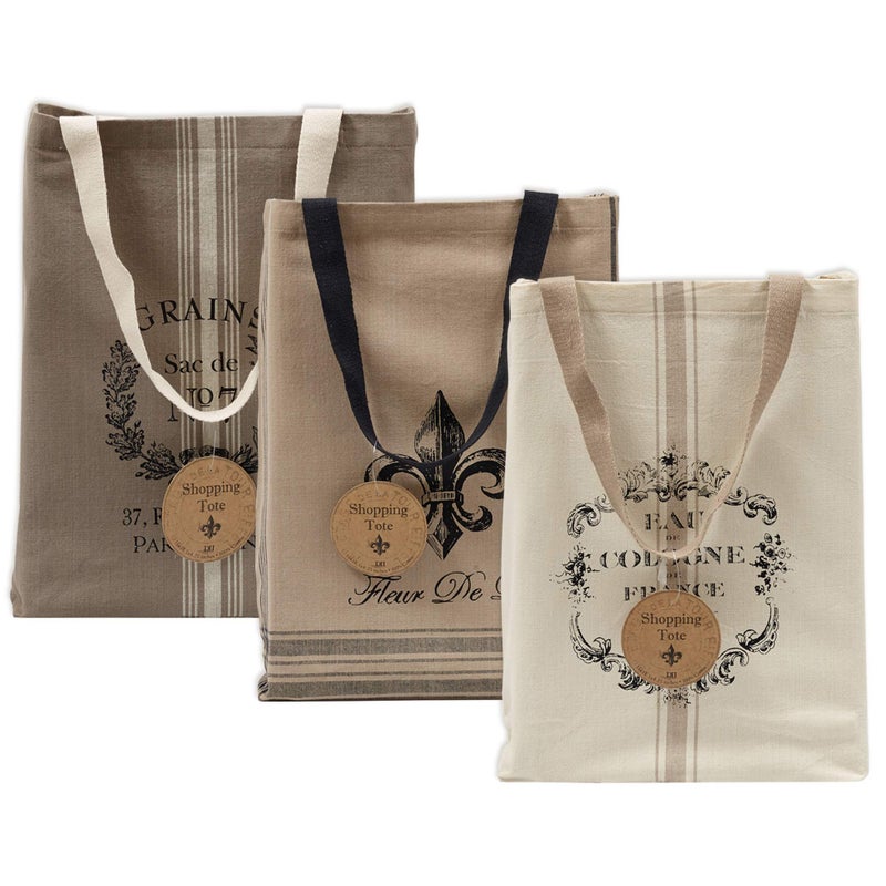 DII DII Printed Shopping Canvas Bags Set of 3 French Print CAMZ34792 