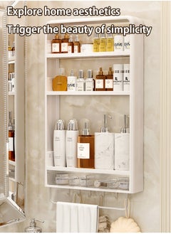 LOOPITYS 3-layer non perforated bathroom shelf with towel rack, bathroom cabinet with drawers and hooks, used for hanging cabinets in the bathroom, living room, and kitchen  - Image 2