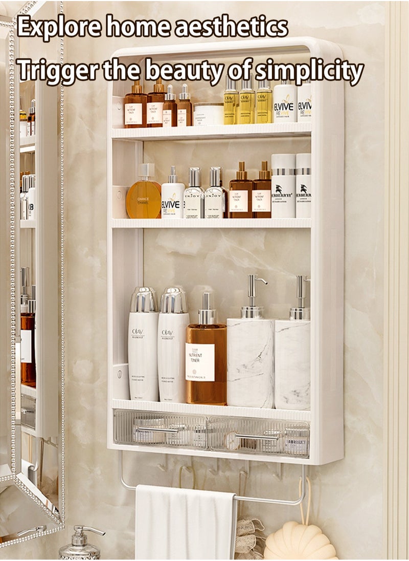 LOOPITYS 3-layer non perforated bathroom shelf with towel rack, bathroom cabinet with drawers and hooks, used for hanging cabinets in the bathroom, living room, and kitchen  - Image 2