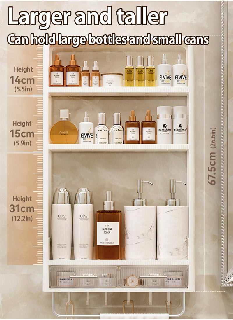LOOPITYS 3-layer non perforated bathroom shelf with towel rack, bathroom cabinet with drawers and hooks, used for hanging cabinets in the bathroom, living room, and kitchen  - Image 3