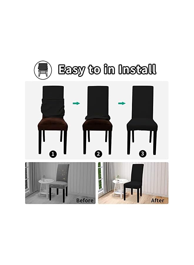 The Bros Dining Chair Slipcovers, Waterproof Dining Room Chair Cover Set of 6, Stretch Jacquard Chair Slipcover Removable Washable Chair Protector for Home, Restaurant, Banquet, Kitchen-(Black)  - Image 5