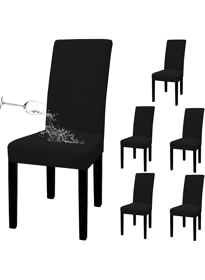 The Bros Dining Chair Slipcovers, Waterproof Dining Room Chair Cover Set of 6, Stretch Jacquard Chair Slipcover Removable Washable Chair Protector for Home, Restaurant, Banquet, Kitchen-(Black)  - Image 1