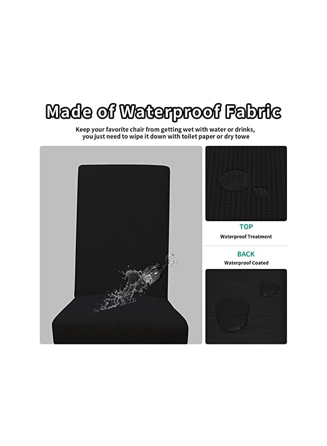 The Bros Dining Chair Slipcovers, Waterproof Dining Room Chair Cover Set of 6, Stretch Jacquard Chair Slipcover Removable Washable Chair Protector for Home, Restaurant, Banquet, Kitchen-(Black)  - Image 2