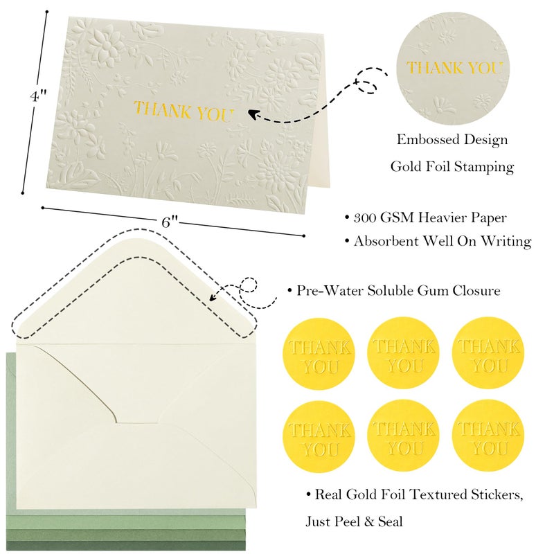 Crisky Bridal Shower Thank You Cards with Envelopes(Sage Green),50 Pack Embossed Floral Thank You Cards for Wedding, Baby Shower, Business, Graduation Party Favors Decorations - Image 2