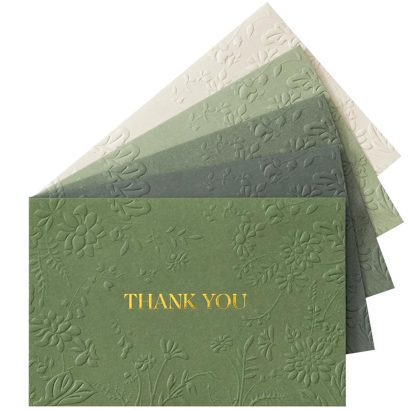 Crisky Bridal Shower Thank You Cards with Envelopes(Sage Green),50 Pack Embossed Floral Thank You Cards for Wedding, Baby Shower, Business, Graduation Party Favors Decorations - Image 1
