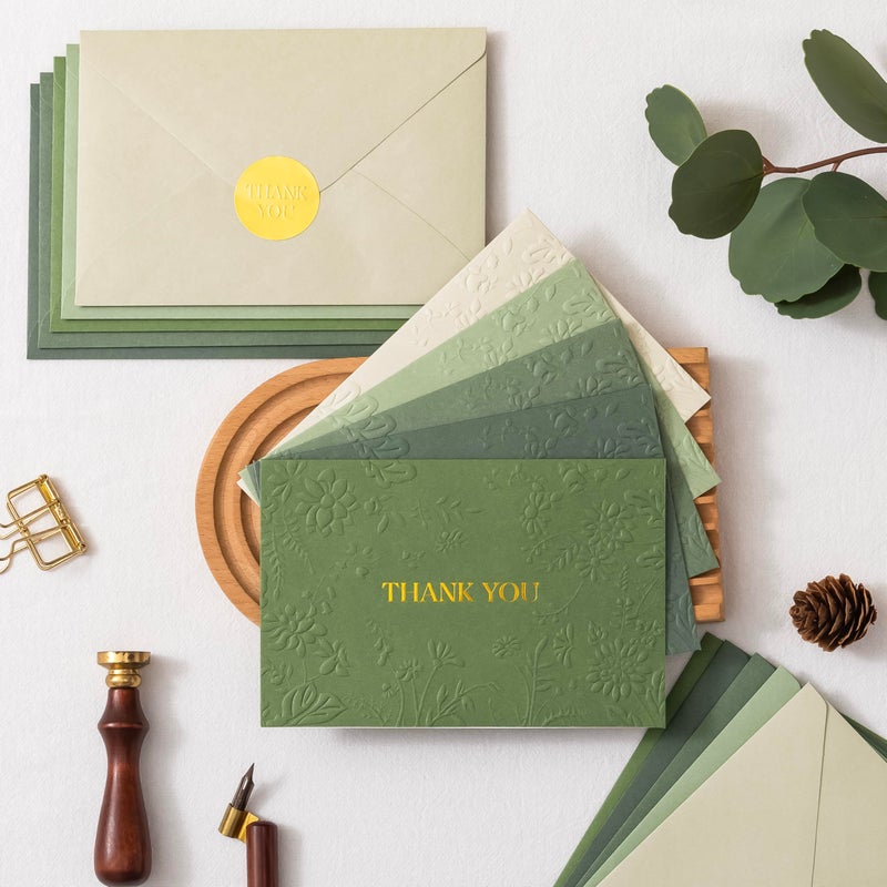 Crisky Bridal Shower Thank You Cards with Envelopes(Sage Green),50 Pack Embossed Floral Thank You Cards for Wedding, Baby Shower, Business, Graduation Party Favors Decorations - Image 5