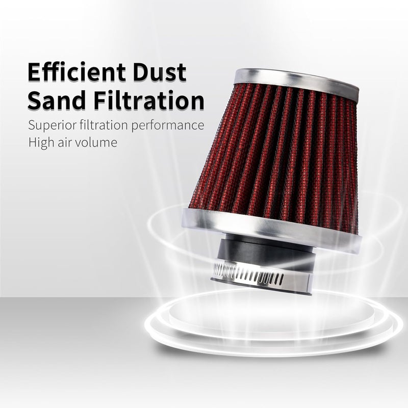 evermotor 48mm 49mm 50mm Air Cleaner for Motorcycle, Universal Double Layer Steel Air Filter for Motorcycle Scooter ATV Moped Red - Image 2