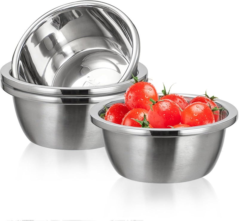 ريلاند طقم أوعية من الفولاذ المقاوم للصدأ مكون من 4 قطع، أوعية خلط من الفولاذ المقاوم للصدأ 18/8 الأكثر سمكًا بسعة 1.5 كوارت، أوعية سلطة، أوعية تحضير معدنية قابلة للتكديس للطهي والخبز والتتبيل، أوعية تقديم للحساء والحبوب. - Image 1