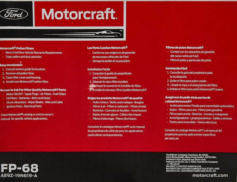 Motorcraft FP-68 Cabin Air Filter, Original Version, 1 Count (Pack of 1) - Image 5