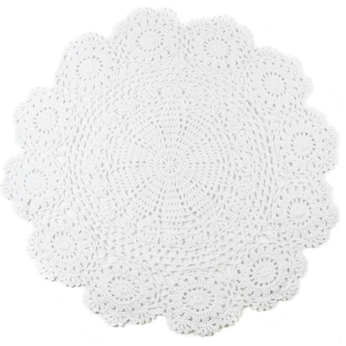 HANDMADE CROCHET ROUND COTTON LACE TABLE PLACEMATS DOILIES VALUE PACK SET OF 4 LOTUS WHITE