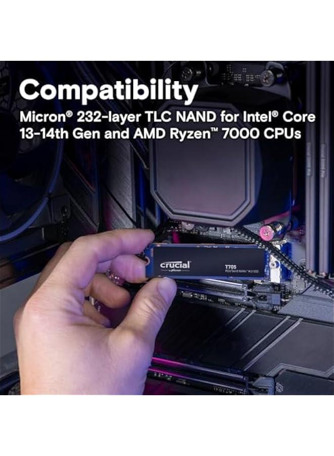 قرص صلب داخلي PCIe Gen5 NVMe M.2 بسعة 4 تيرابايت طراز T705 - سرعة تصل إلى 14,100 ميجابايت/ثانية - جاهز للألعاب - + شهر اشتراك في Adobe Creative Cloud - CT4000T705SSD3 - Image 5