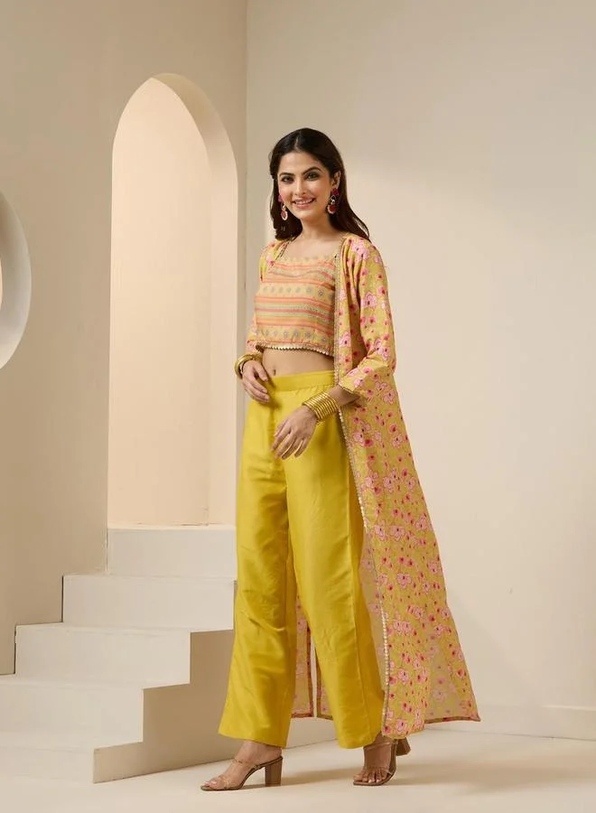 آي شين طقم إيشين مطبوع كروب توب وجاكيت مع بنطلون