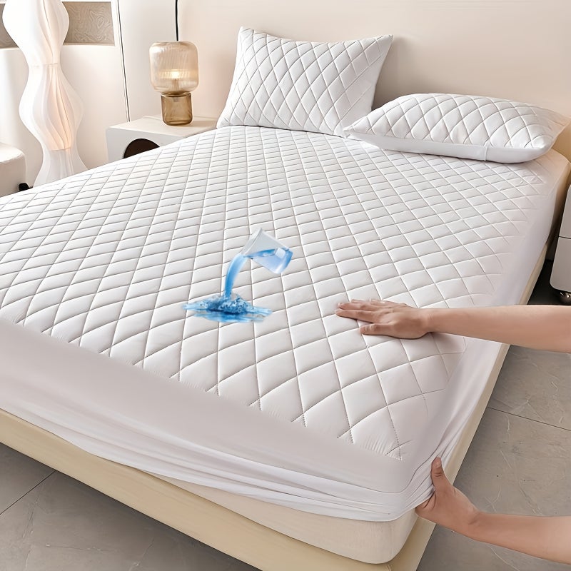 1pc Waterproof Mattress Protector Cover, Soft & Comfortable & Machine Washable, Excludes Pillow Core & Pillowcase, Solid Color Straight Pattern, Soundwave Technology Embossed Craft, Suitable for Bedroom, Hotel, Dormitory & More! All-Season Use, 8 - Image 3