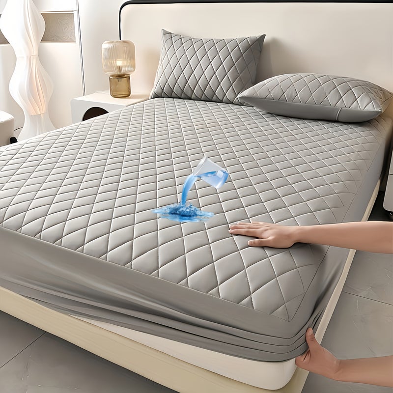 1pc Waterproof Mattress Protector Cover, Soft & Comfortable & Machine Washable, Excludes Pillow Core & Pillowcase, Solid Color Straight Pattern, Soundwave Technology Embossed Craft, Suitable for Bedroom, Hotel, Dormitory & More! All-Season Use, 8 - Image 5