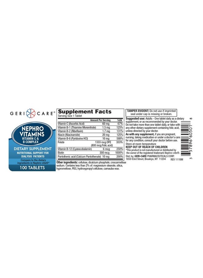 GeriCare - GeriCare Nephro Vitamin C & B Complex Tablets, Nutritional Supplement 100 Count (Pack of 2) - Image 1