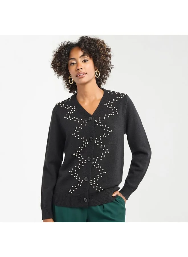 FAV Embellished Button Through Cardigan with Long Sleeves