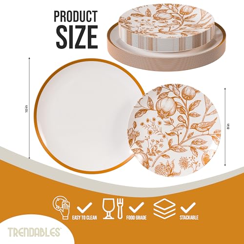Trendables 80 Piece Plastic Disposable Plates Set For 40 Guests I 40 X 8 Inch Dessert Plates 40 X 10 Inch Disposable Plastic Plates Wedding Party Plates White Brown Pomegranate Design - Image 5