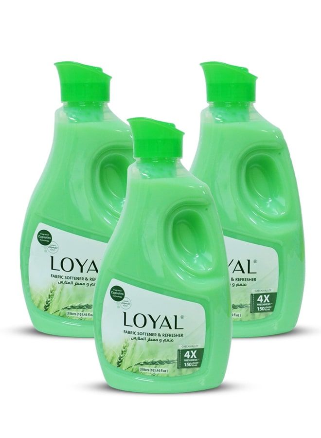 loyal Fabric Softener Freshener Concentrated Green Valley 3x3000ml - Image 1
