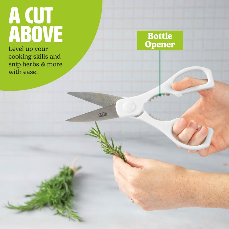 Tasty Kitchen Knife Set with Block, Cutlery Set includes Chef, Bread, Utility, Paring, Steak Knives & Shears, 10-Piece, White - Image 5