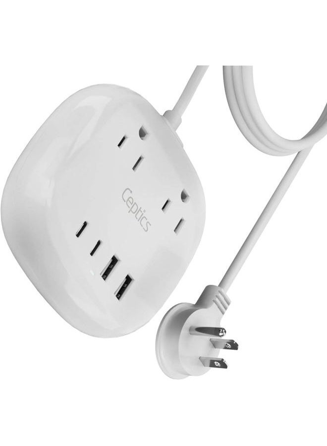 USB Power Strip - Small & Compact - Surge Protector - Grounded Dual USB + USB-C - 3 USA Outlets Input - Powerful 21W Max Total