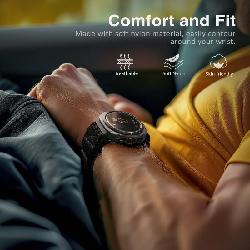 Nereides Rugged Nylon Band for Samsung Galaxy Watch Ultra (2025/2024) 47mm, One-Click No Gap Woven Fabric Strap, Adjustable Sport Wristband for Men Women (Black) - Image 3