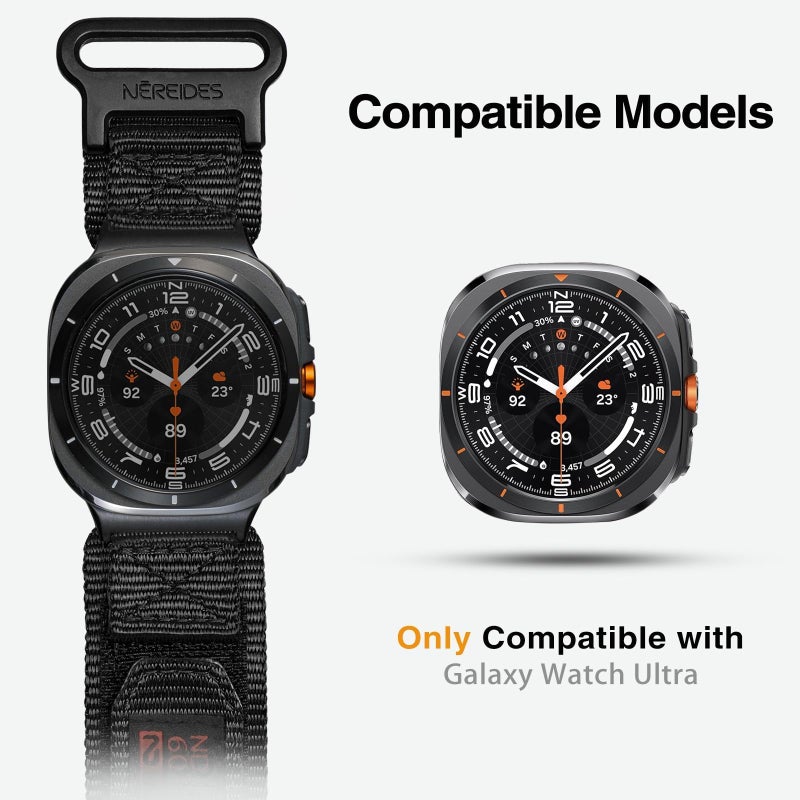 Nereides Rugged Nylon Band for Samsung Galaxy Watch Ultra (2025/2024) 47mm, One-Click No Gap Woven Fabric Strap, Adjustable Sport Wristband for Men Women (Black) - Image 2