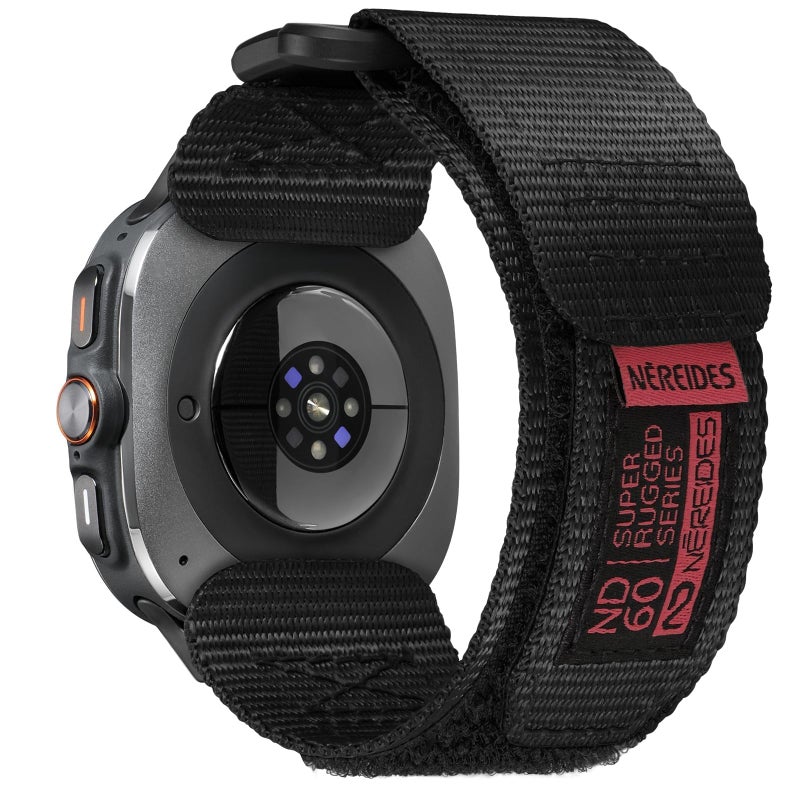 Nereides Rugged Nylon Band for Samsung Galaxy Watch Ultra (2025/2024) 47mm, One-Click No Gap Woven Fabric Strap, Adjustable Sport Wristband for Men Women (Black) - Image 1