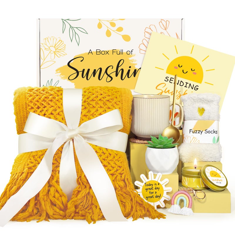 Sending Sunshine Care Package for Women Birthday Gifts for Woman Self Care Gift Baskets Sunflower Gifts for Women Get Well Soon Encouragement Gift for Her Sister Best Friend Yellow